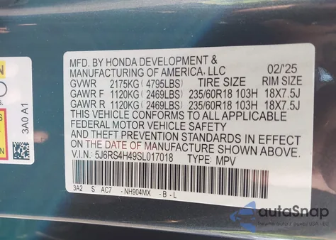 2025 Honda Cr-V Ex Awd from USA, damaged, VIN 5J6RS4H49SL017018